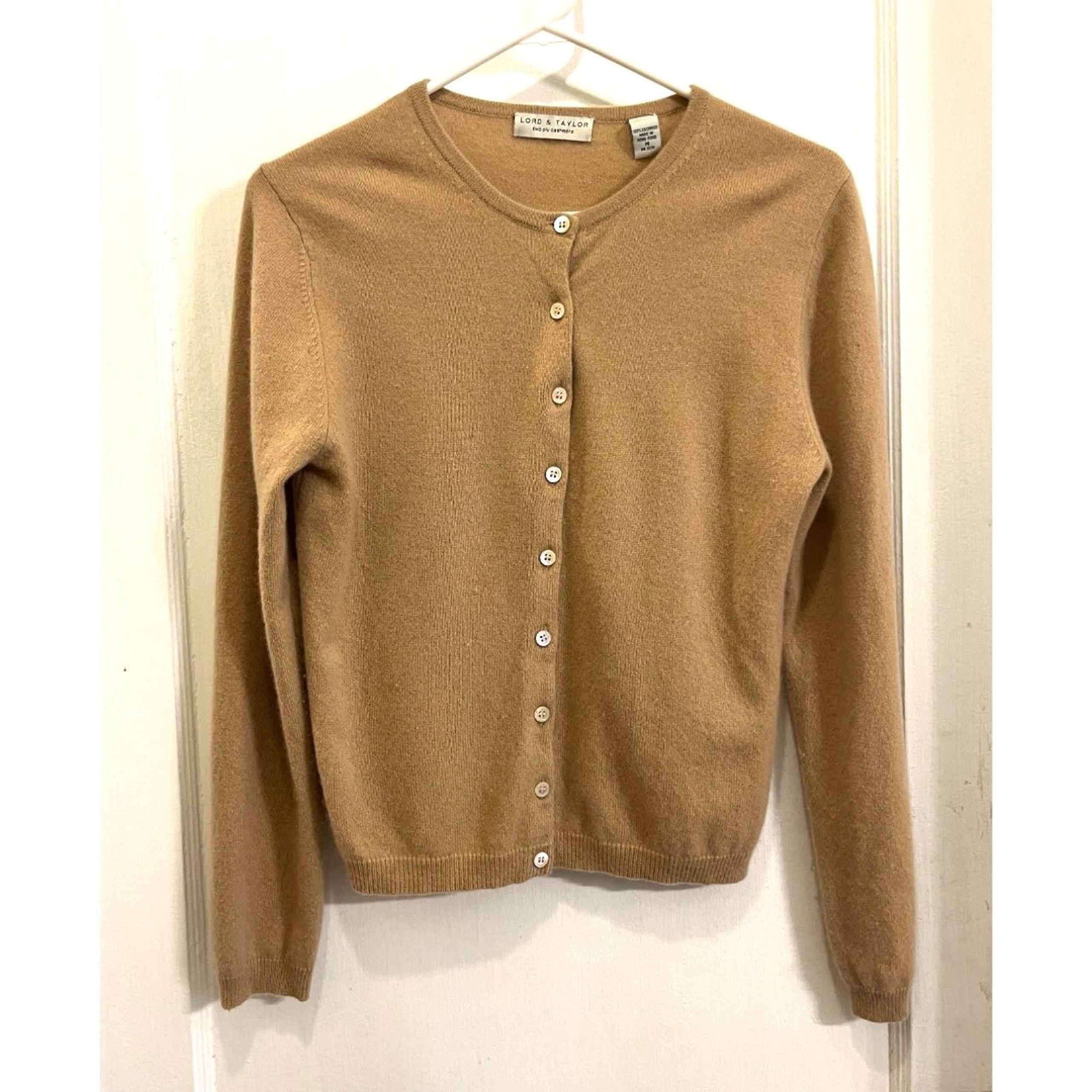 LORD & TAYLOR Tan Cashmere Cardigan Sweater Top   Women's Size Medium