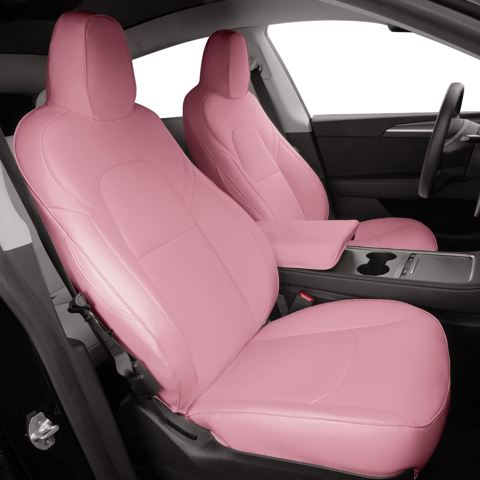 Pink Napa Leather Car Seat Covers for Tesla Model Y 2020 2021 2022 2023 5 Seat