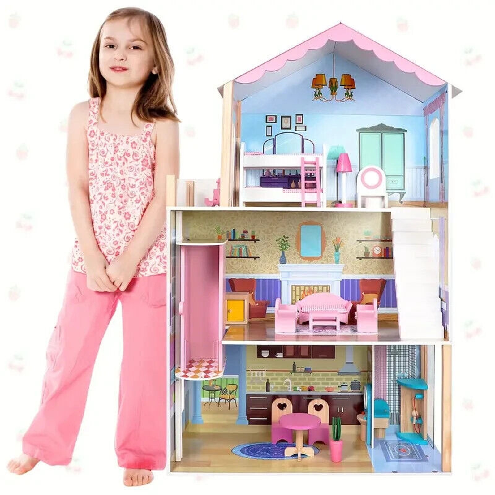 Wooden DOLL HOUSE 3 teir with FURNITURE NEW