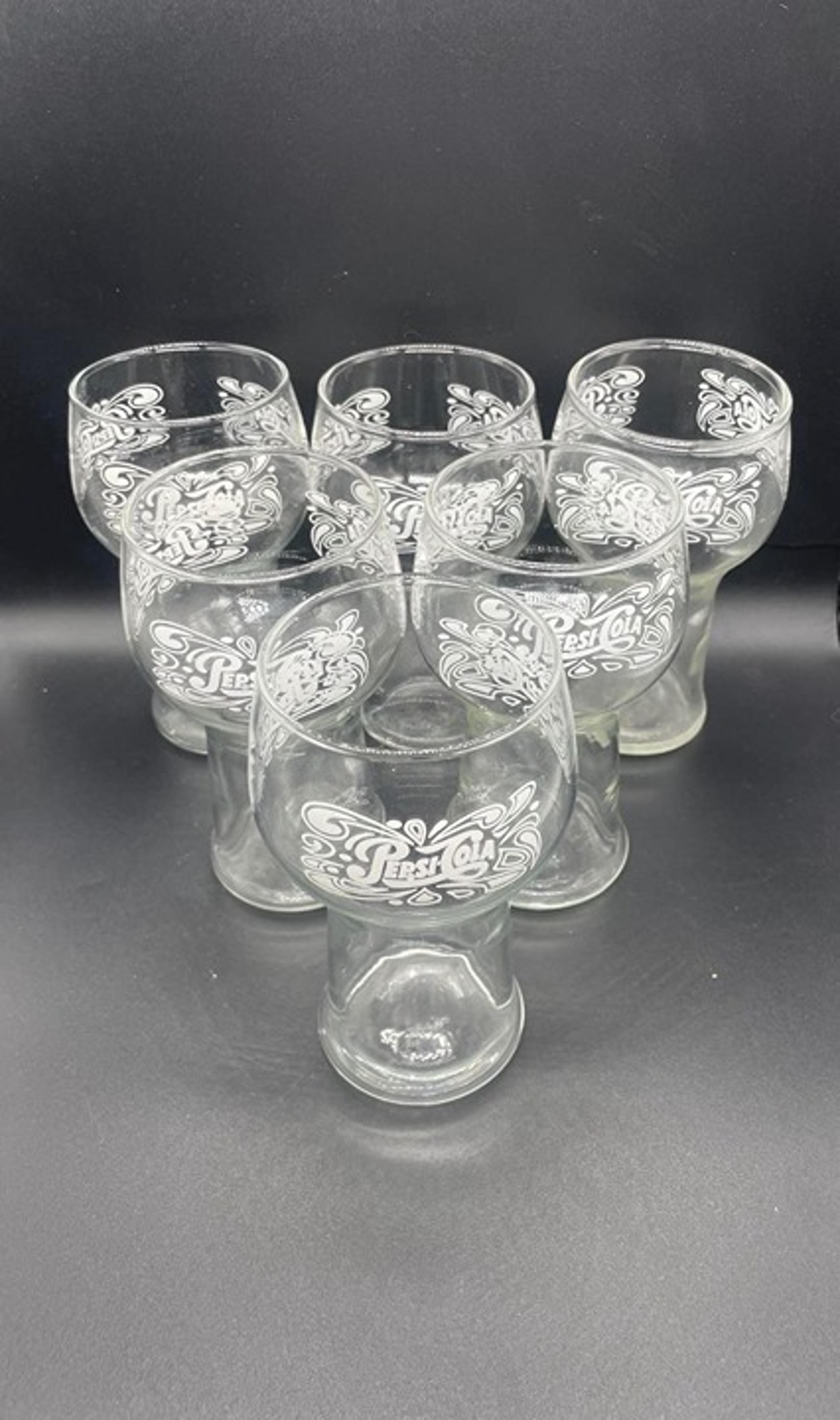 EUC Vintage Set of 6 Pepsi Cola White Script Drinking Glass Tumbler 6"