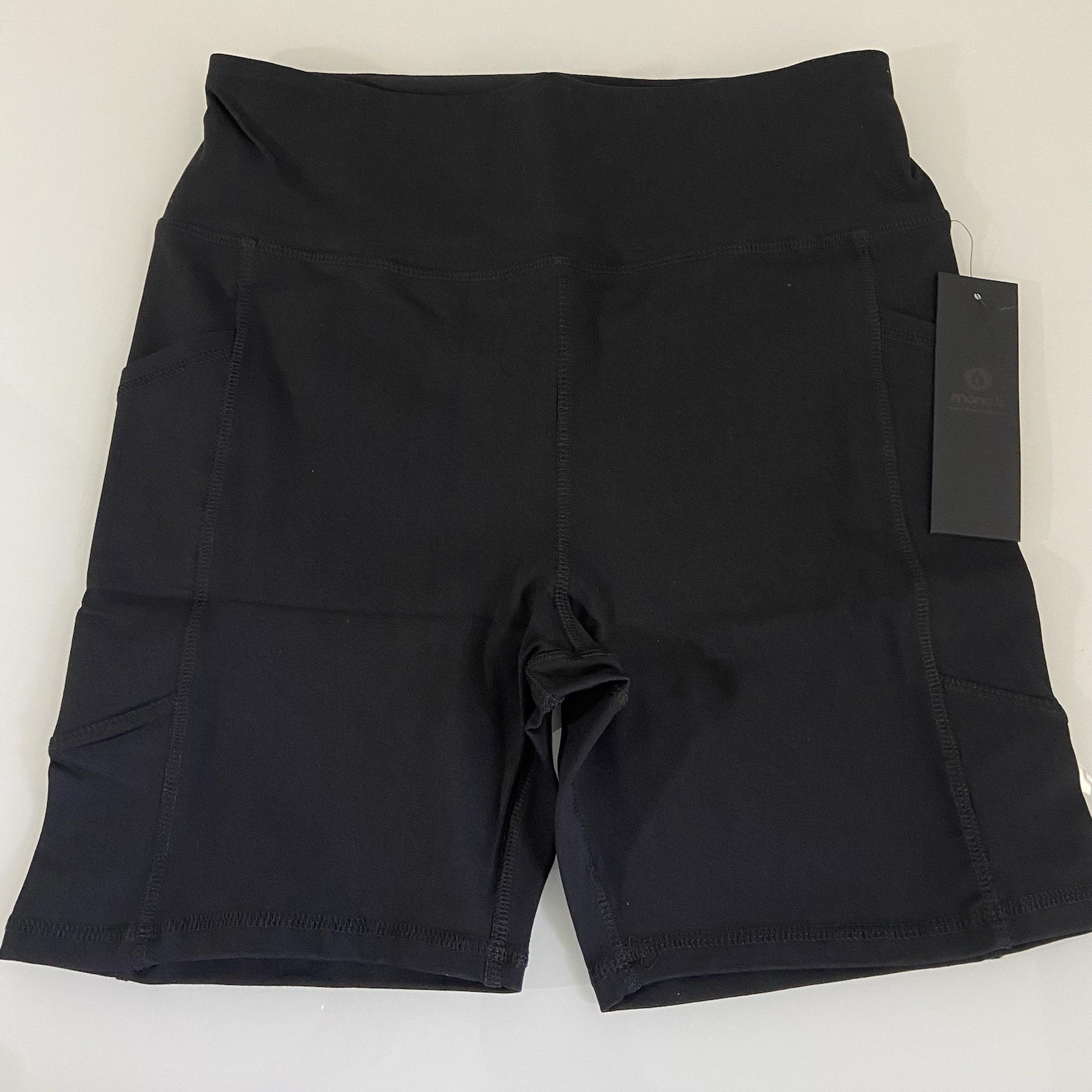 Mono B Women's  High Waisted 5in Biker Shorts Black Size Medium Pockets New
