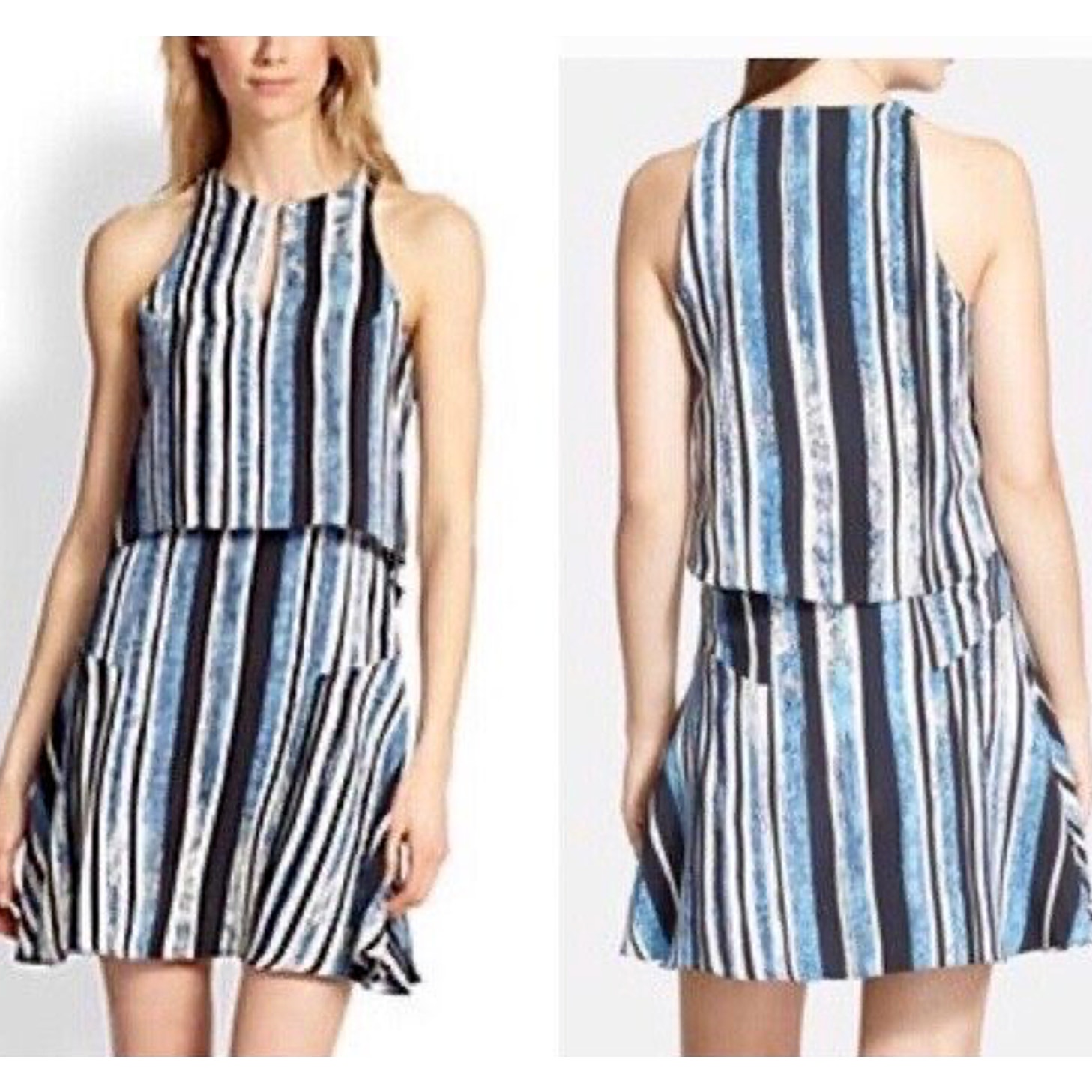 Anthropologie x Parker Silk Sundress Tiered Blue Striped A-Line Size S NWT 264
