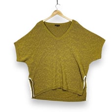 Eileen Fisher Melange Linen Grain V-Neck Oval Sweater Top Womens XL Green Gold