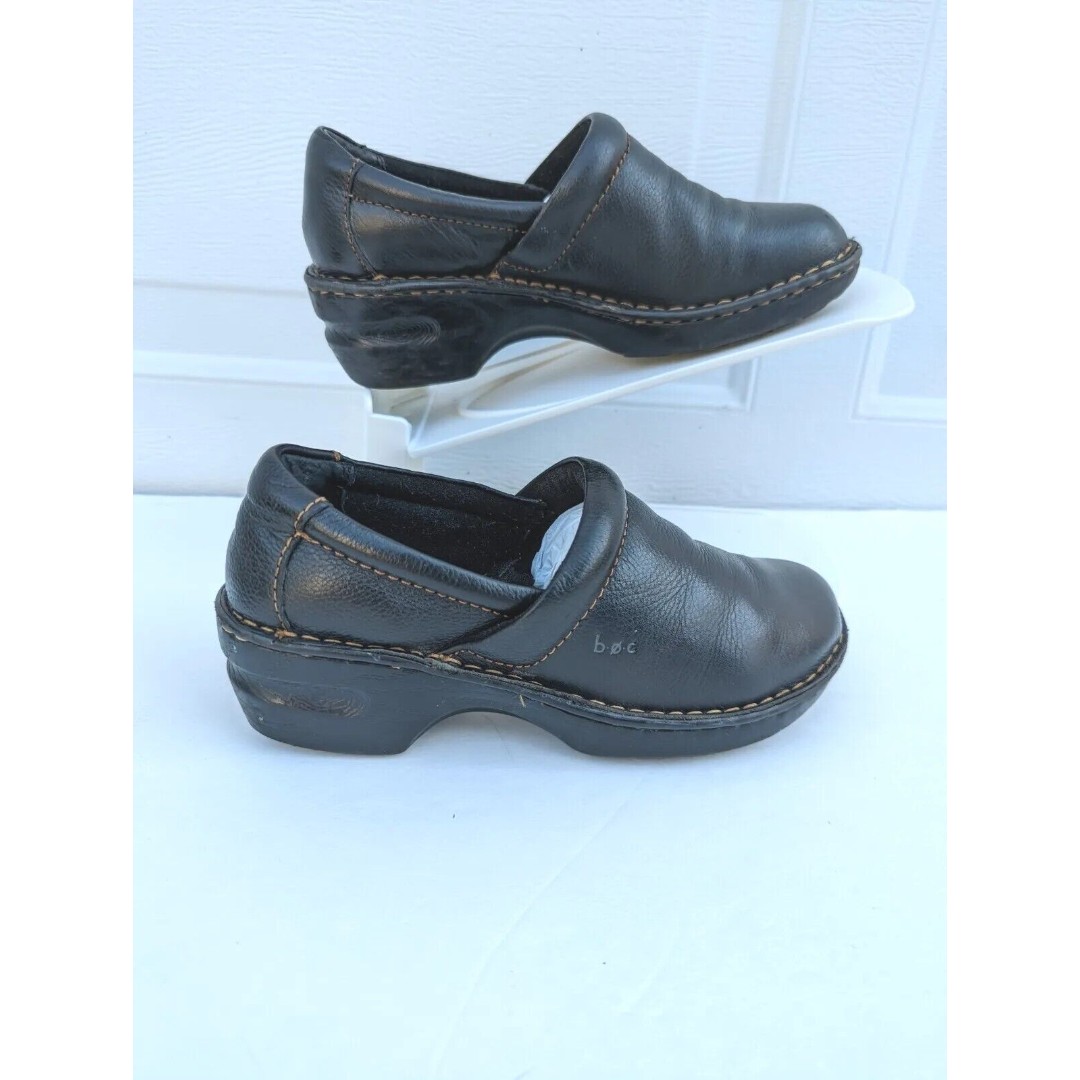 B.O.C. Peggy Black Leather Clogs SlipOn Shoes Soft Comfort BC3632 Size 38.5/ 7.5