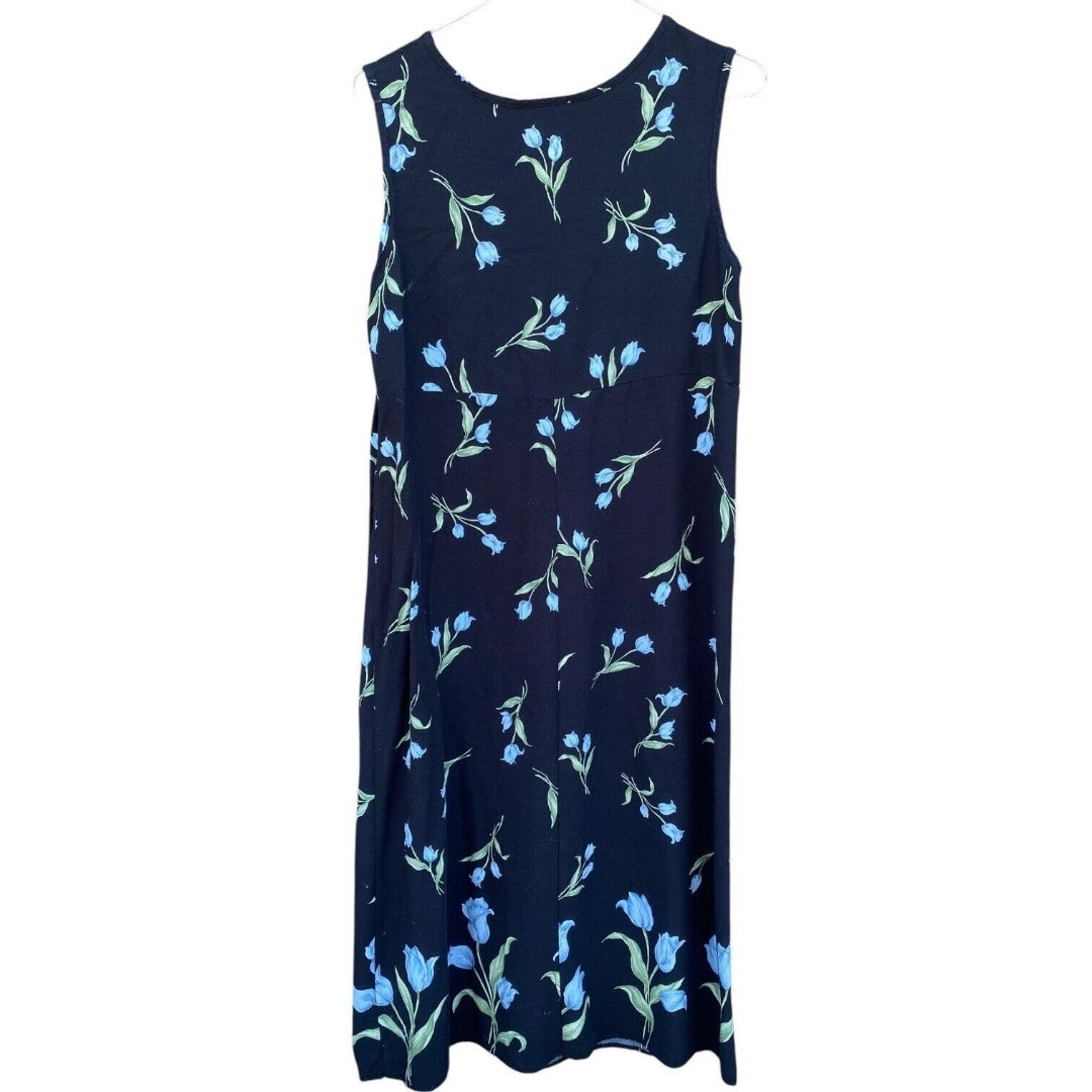 Vtg Molly Malloy Navy Blue Floral Dress Sz 12 Petite Cottage Feminine Fairy Core