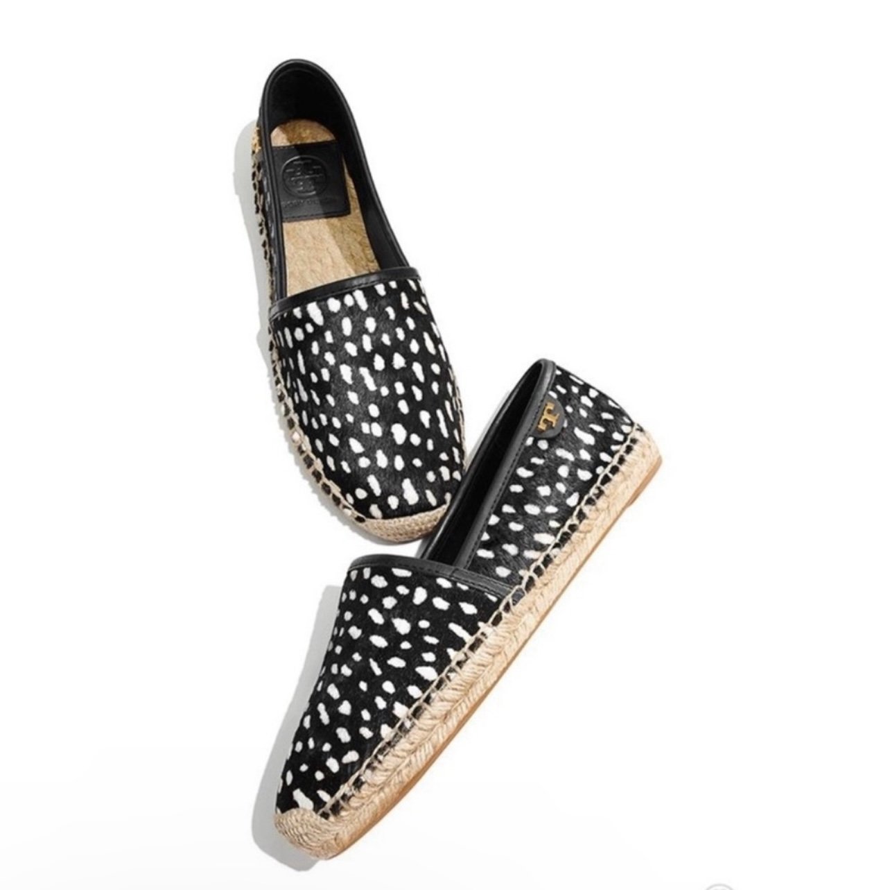 Tory Burch McKenzie Black Pony Print Leather and Calf Hair Espadrilles Size 8.5