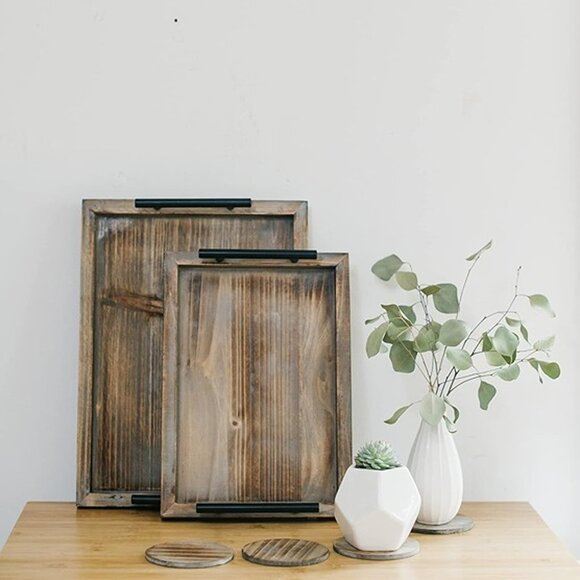 NEW Set of 2 Decorative Ottoman Serving Tray Wooden Rustic