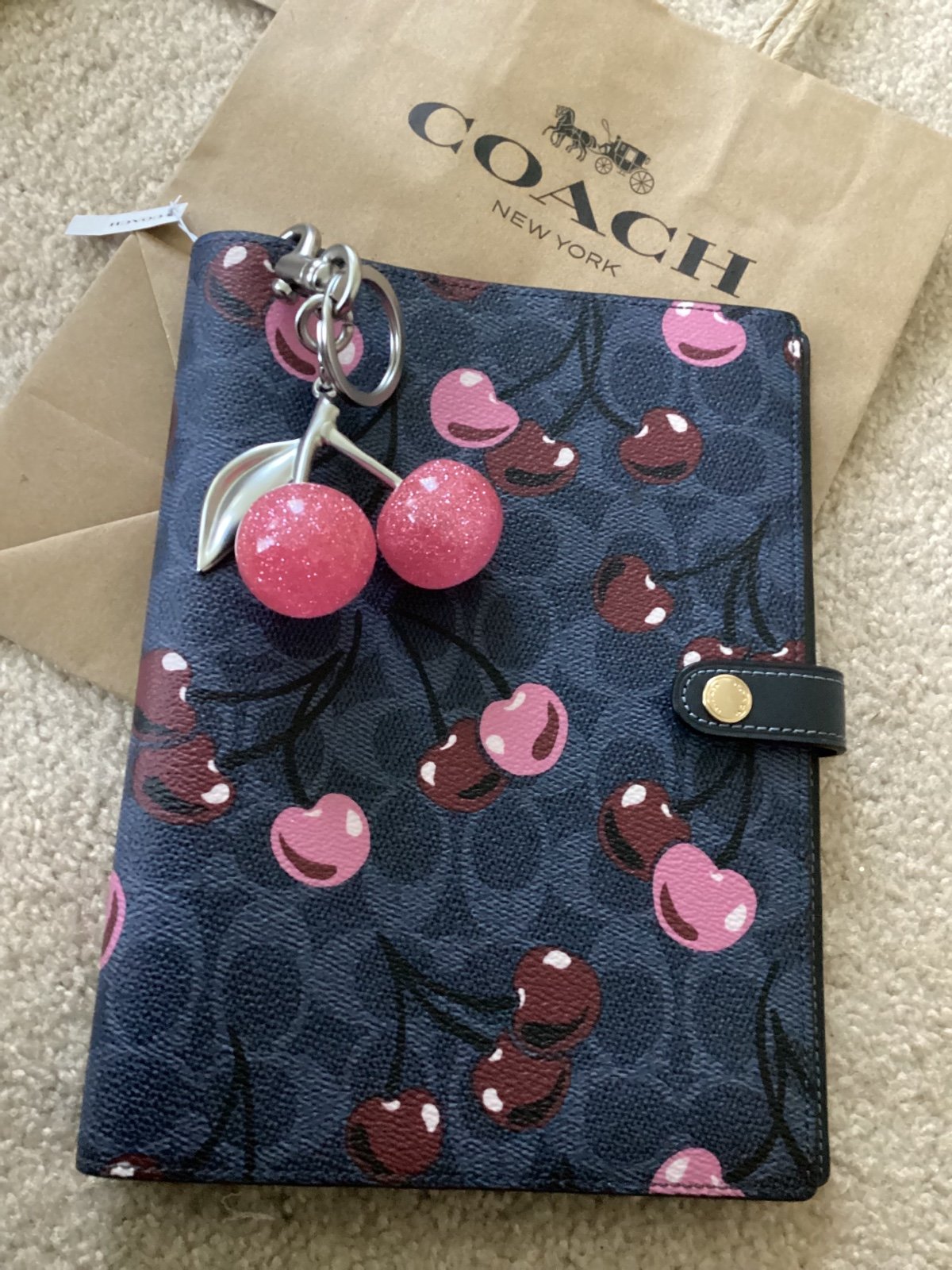 ❤️❤️Coach Notebook In Signature Canvas With Cherry Print with charm great gift