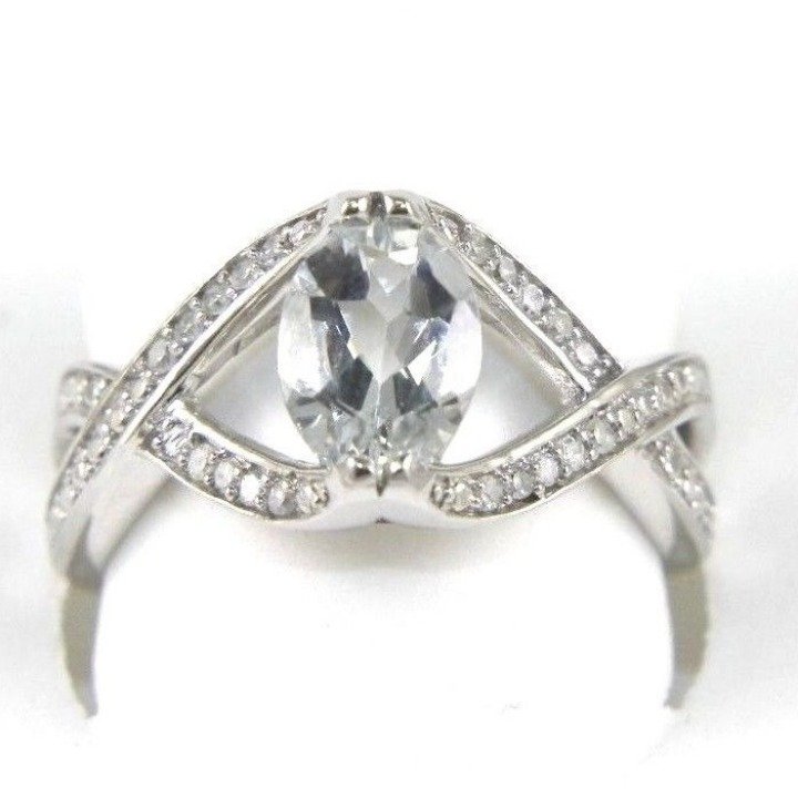 Marquise Aquamarine & Diamond Gold Ring