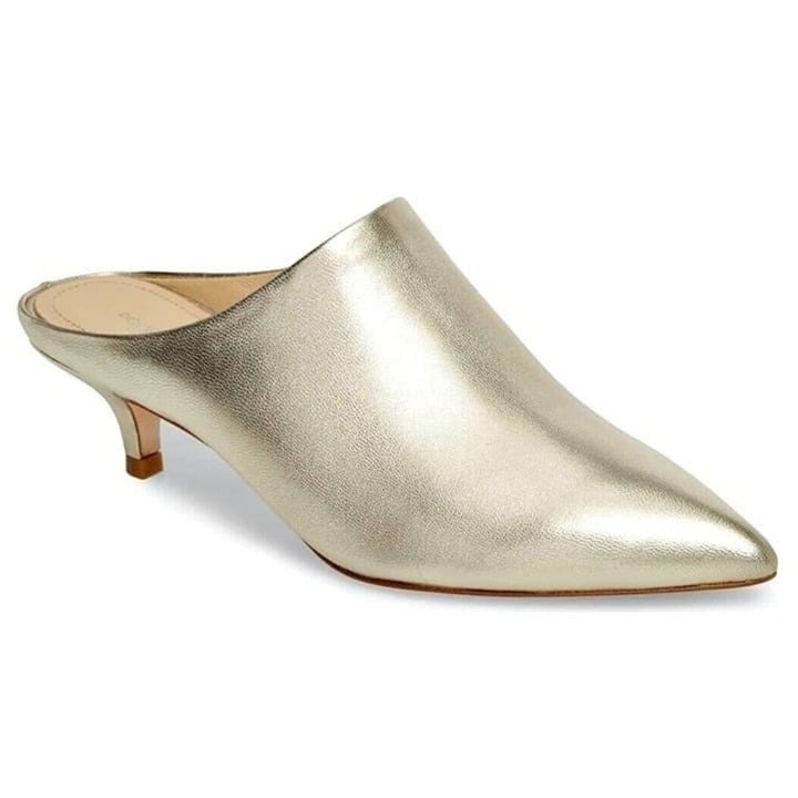 Pour La Victoire Women's Korrine Leather Heel Mules Champagne Size 8 (MSRP 245)