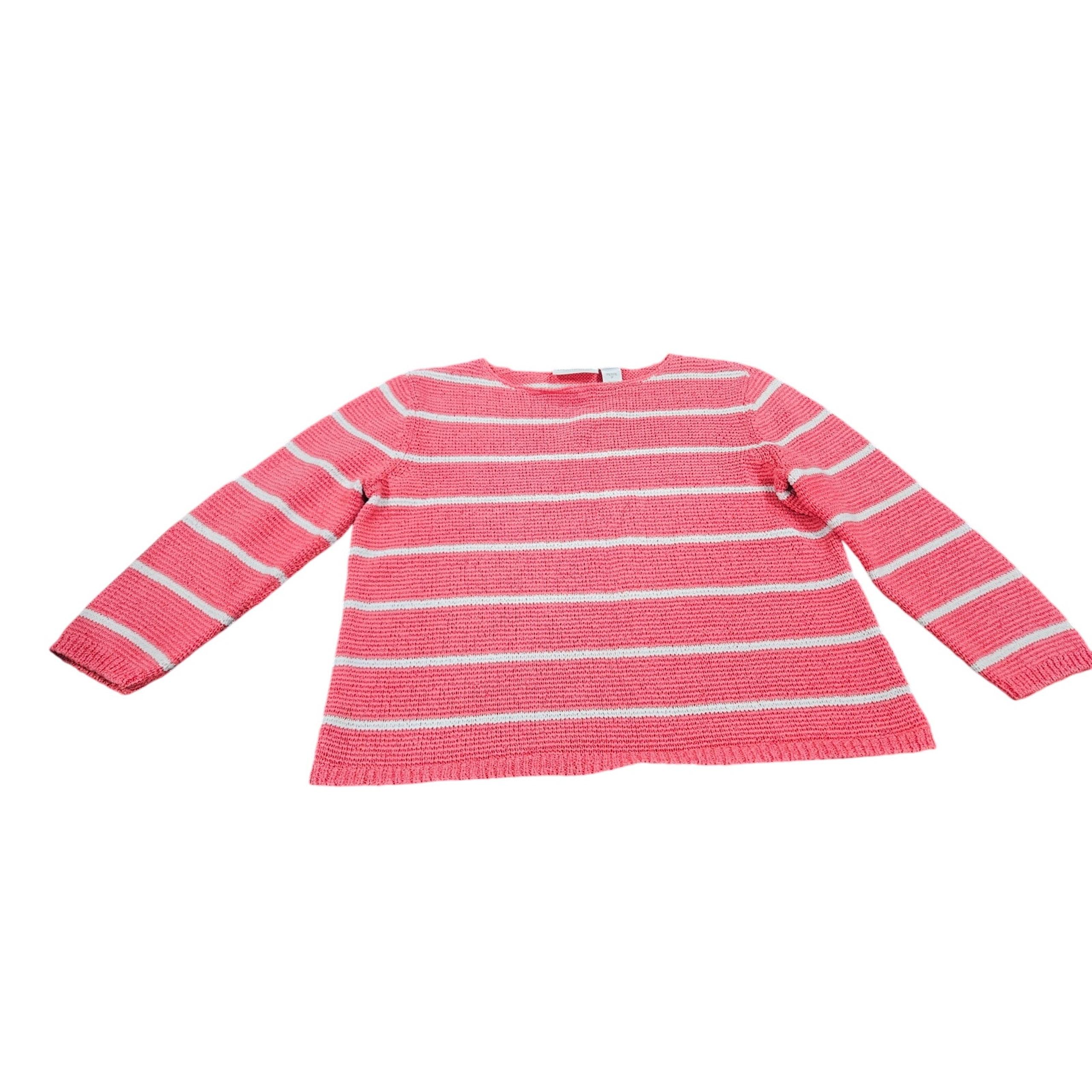 Vintage 90s Lizsport Liz Claiborne Coral White Summer Striped Sweater Sz P XS S