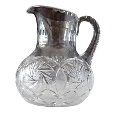 Vintage Clear Cut Glass Hobstar Crosshatch Pinwheel Glass Water Pitcher