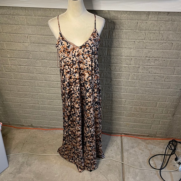 Nicole Miller Womens Spotted Print V-Neck Satin Maxi Dress Size Small