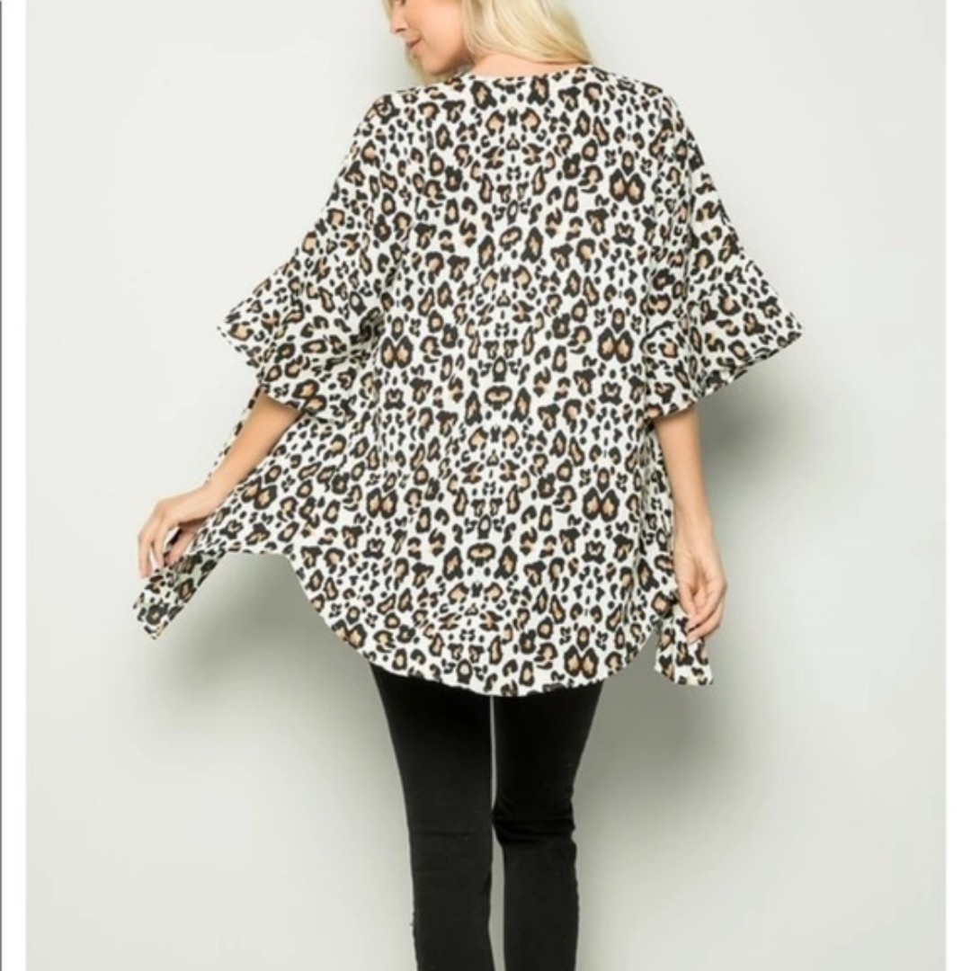 超歓迎 IVORY/BROWN LEOPARD PRINT KIMONO WITH RUFFLE SLEEVE ウェア