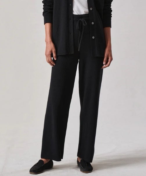 NWOT Staud Black Knit Wool Blend Wide Leg High Waist Drawstring Pants