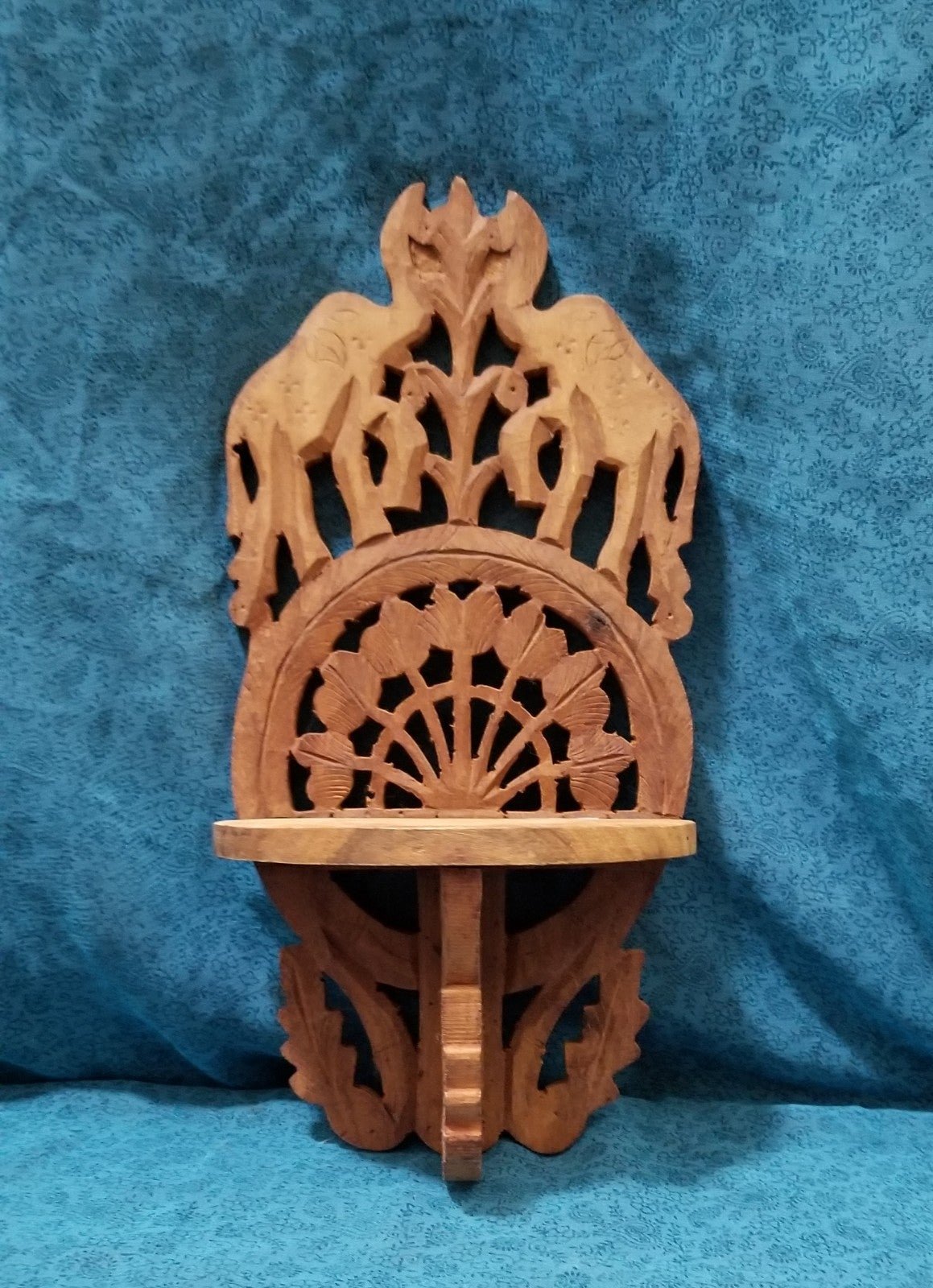 Ornate Carved Wood Elephant Wall Shelf Vintage Home Decor