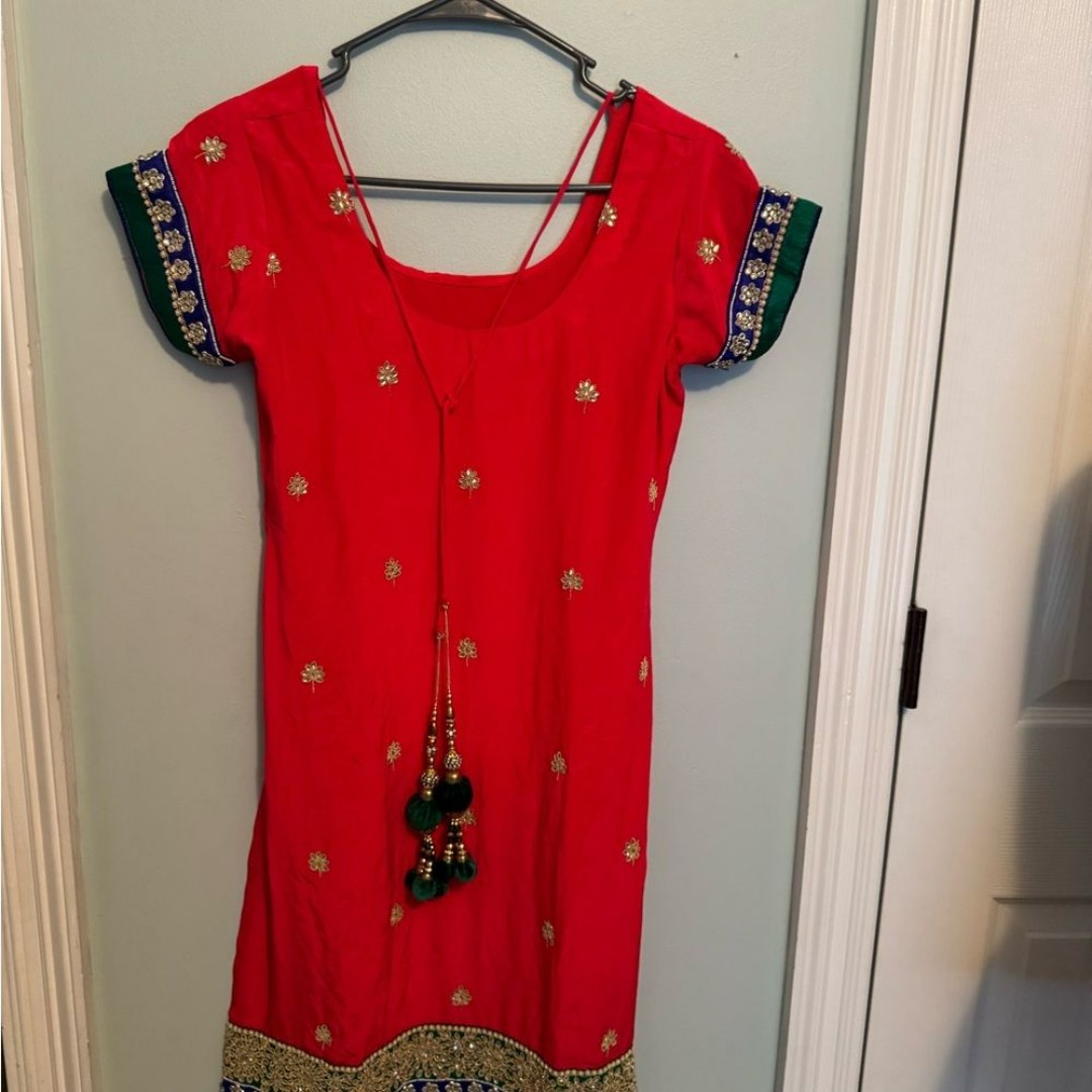Handmade Red ,Blue and Gold Embellished Sheath Saree 16 PTP