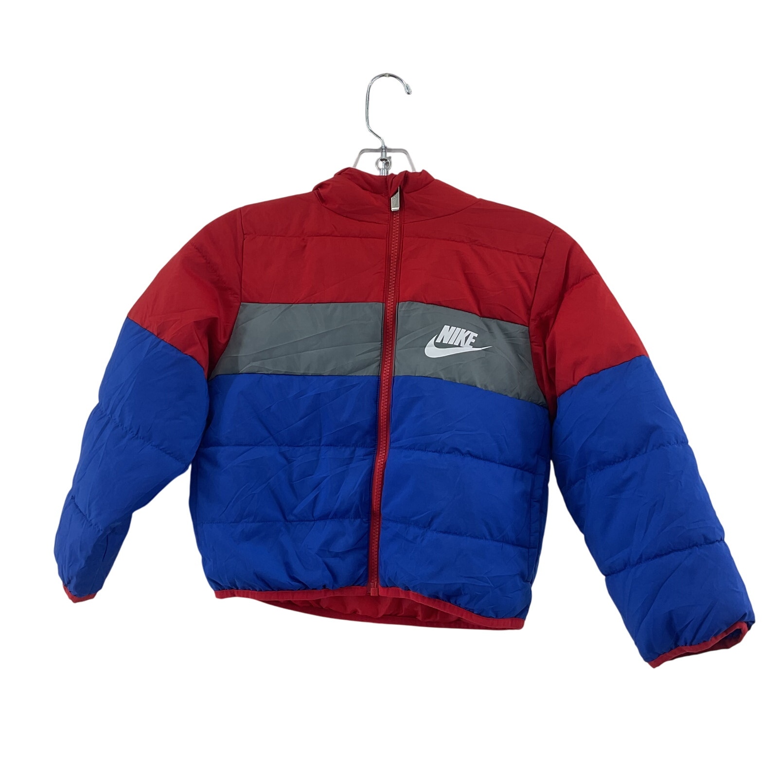 Nike Just Do It Boys' Red/Blue Colorblock Puffer Jacket, L, Preowned