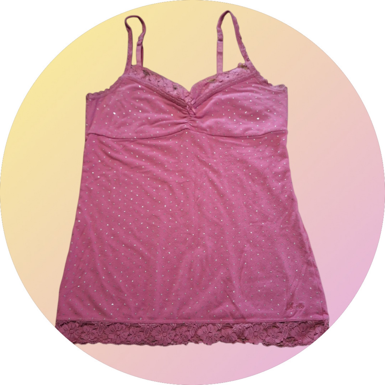Aerie small babydoll cami tank top Lace trim 00s Y2K Coquette festival sparkles