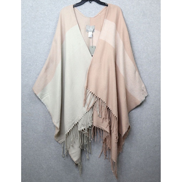 Soia And Kyo Women Shawl Wrap Fringe Poncho Blanket Pink Biege New One Size