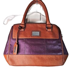 Sachel by Tignanello Purple Tan Leather with Faux Trim Silvertone Hardware
