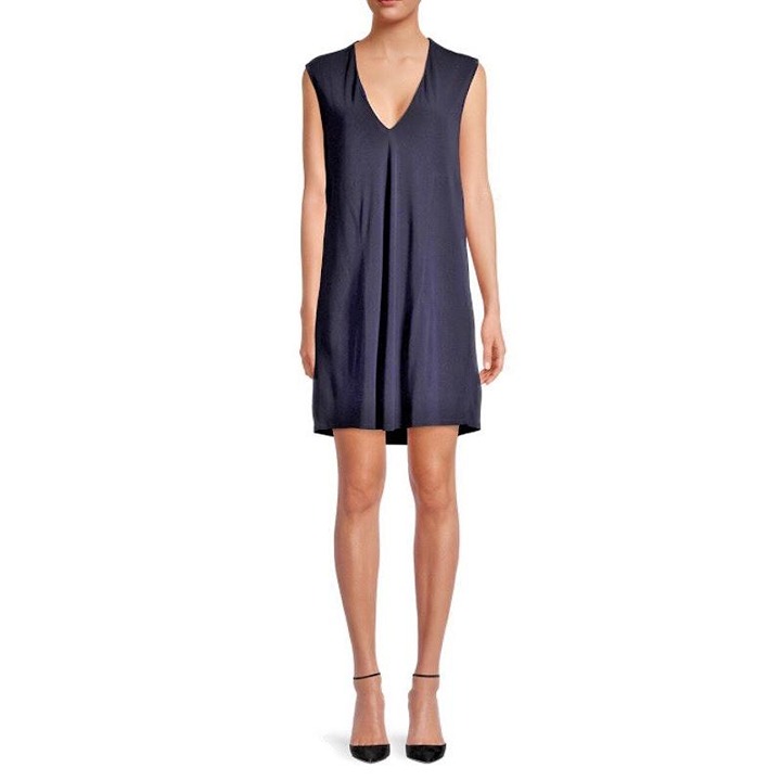 Helmut Lang Deep V-Neck Sleeveless Dress in Dark Sky-Size Small