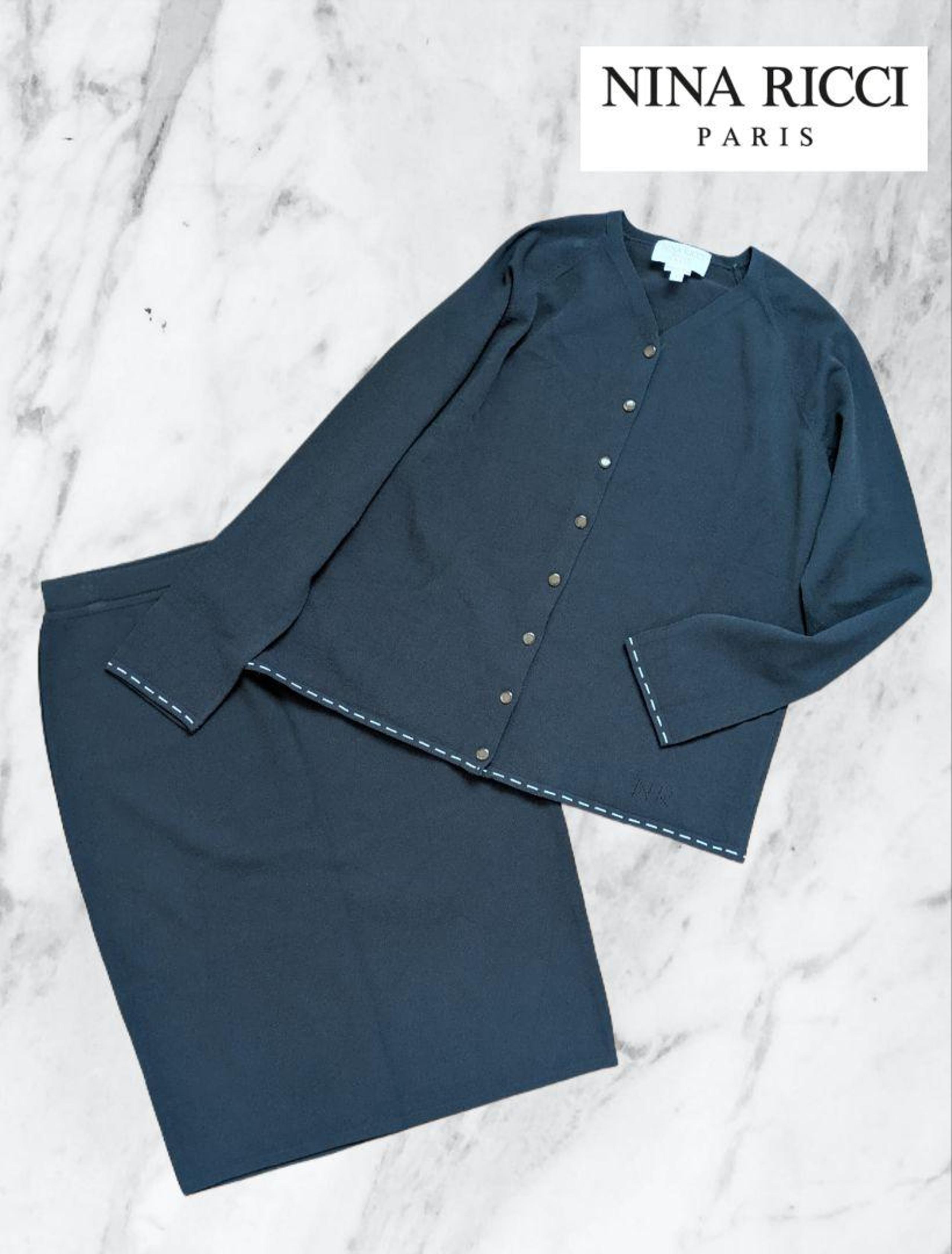Excellent Condition: NINA RICCI Set Up Skirt Suit, Navy Blue