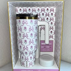 1-NIB HYDRAPEAK LIMITED EDITION VINTAGE PINK BOW FLORAL VOYAGER TUMBLER