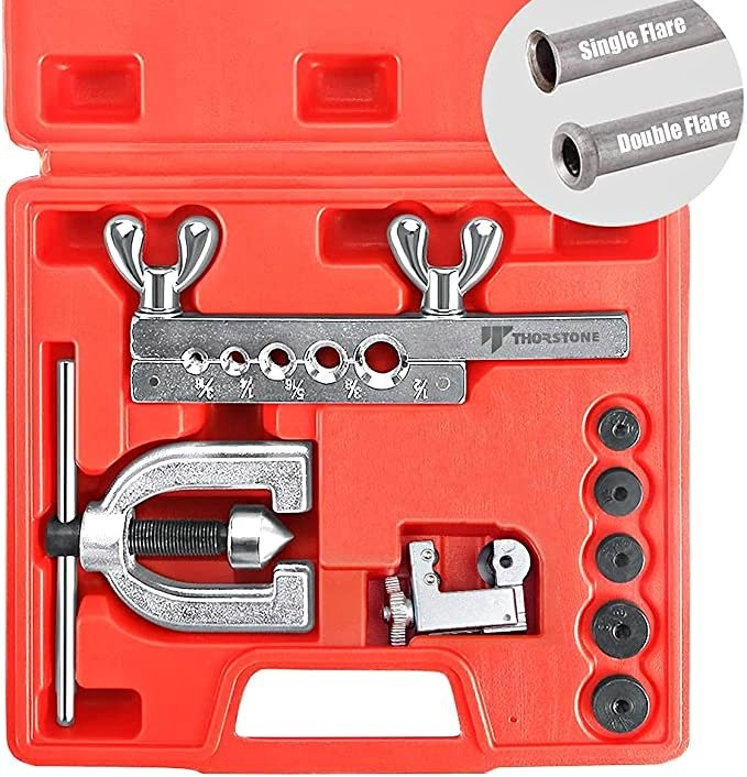 Double & Single Flaring Tool Kit for Brake Line & Brass Tubing Tool, 45 Degree