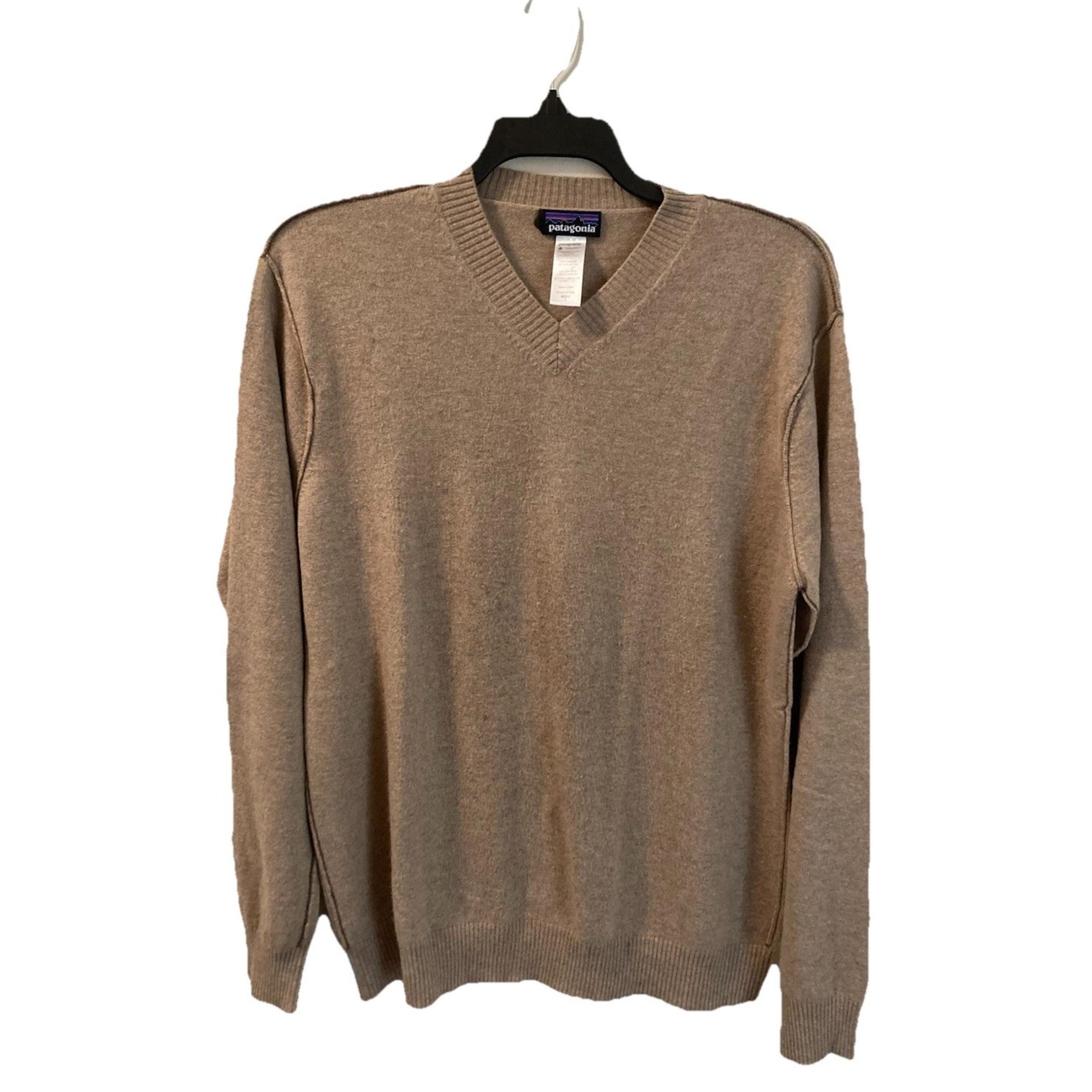 Men's 100% Cashmere Camel Tan V-neck Sweater Sz Large - Patagonia