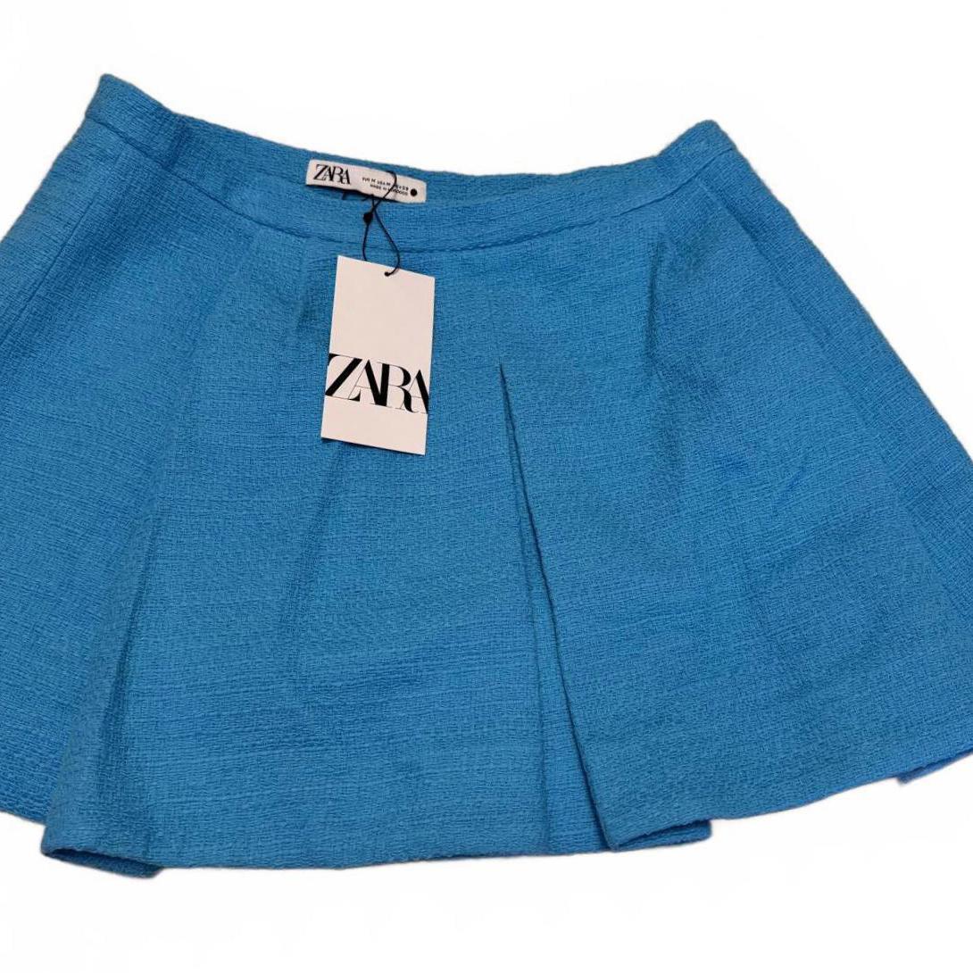 Zara Mini Skirt Womens Sz Medium turquoise Blue Skort Inner Shorts Pleated NWT