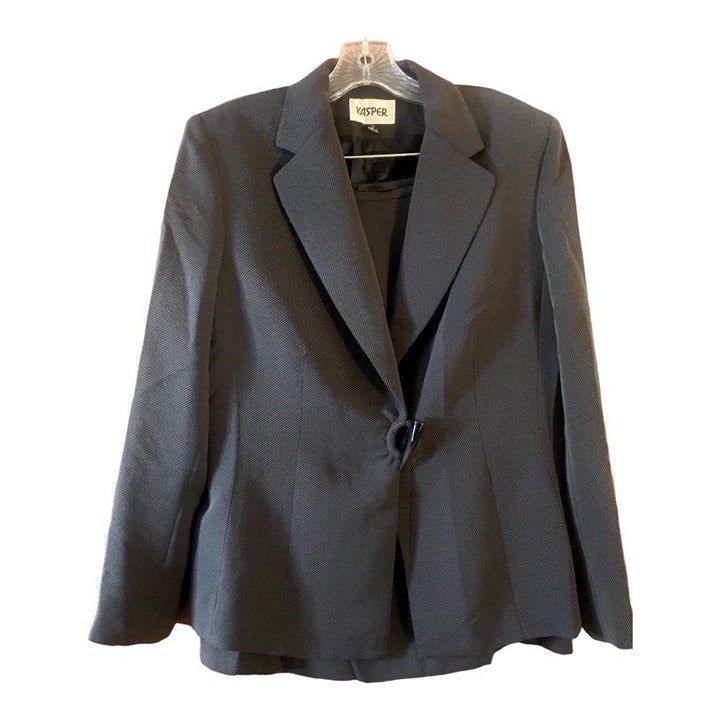 KASPER Vintage Gray Herringbone Patterned Blazer & Skirt Set - Size 12