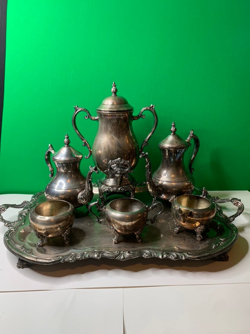 RARE ANTIQUE F.B. ROGERS 1881 LADY MARGARET SILVER PLATE TEA SET 7 PC
