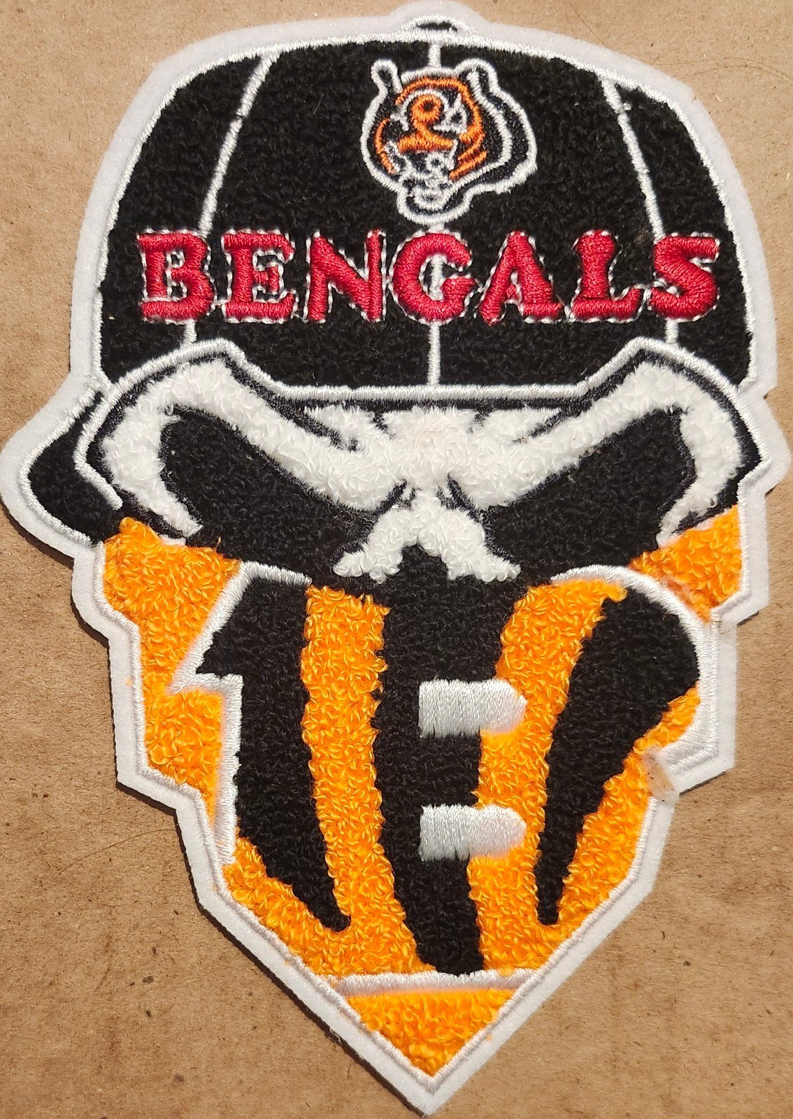 Cincinnati Bengals skull logo six inch varsity chenille fabric Iron patch 2 ct.