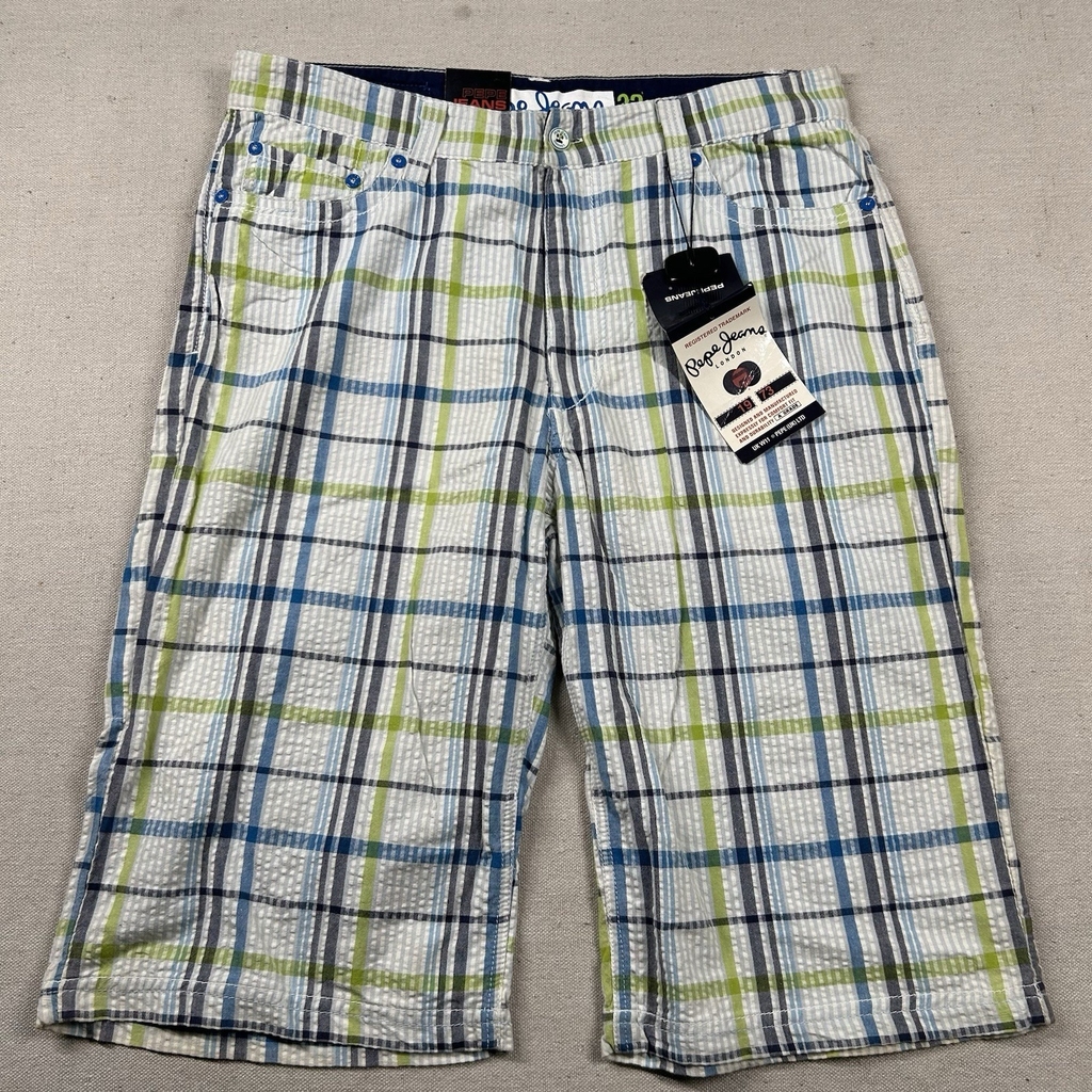 Pepe Jeans London Shorts Mens 32 Seersucker Plaid Hip Hop Street Long Baggy