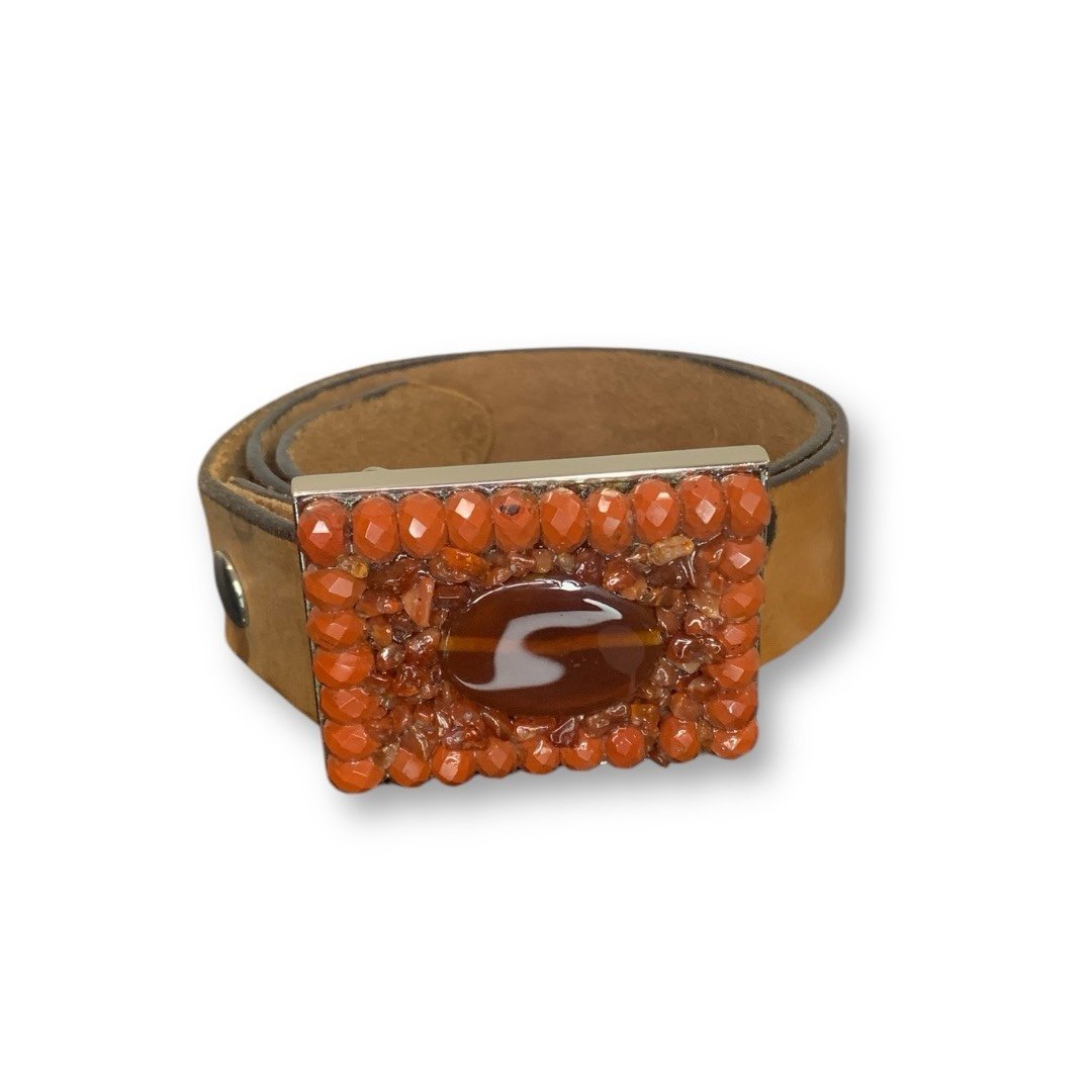 Vintage Unisex Hand Painted Natural Stone & Genuine leather Belt
