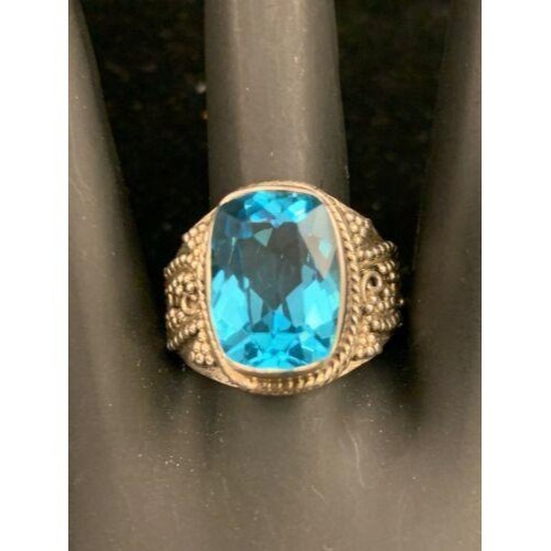 Vintage Sterling Silver Aqua Blue Quartz Cocktail Ring Size 7 1/2 (R119)