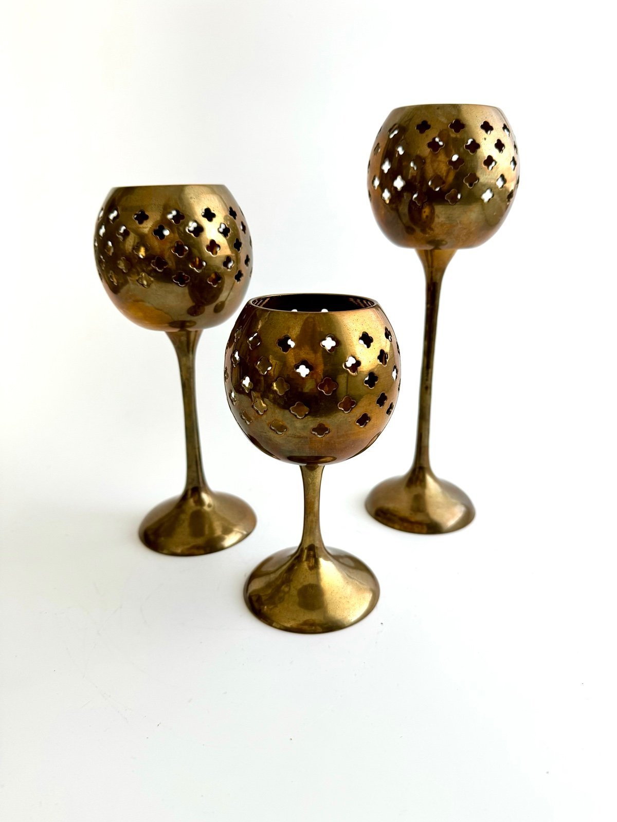 Vintage Set of 3 Vintage Brass Votive Candleholders - Artisanal Indian Craftsman
