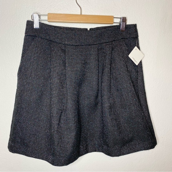 New Halogen Black Teal Tweed Pleated Skirt Size 8