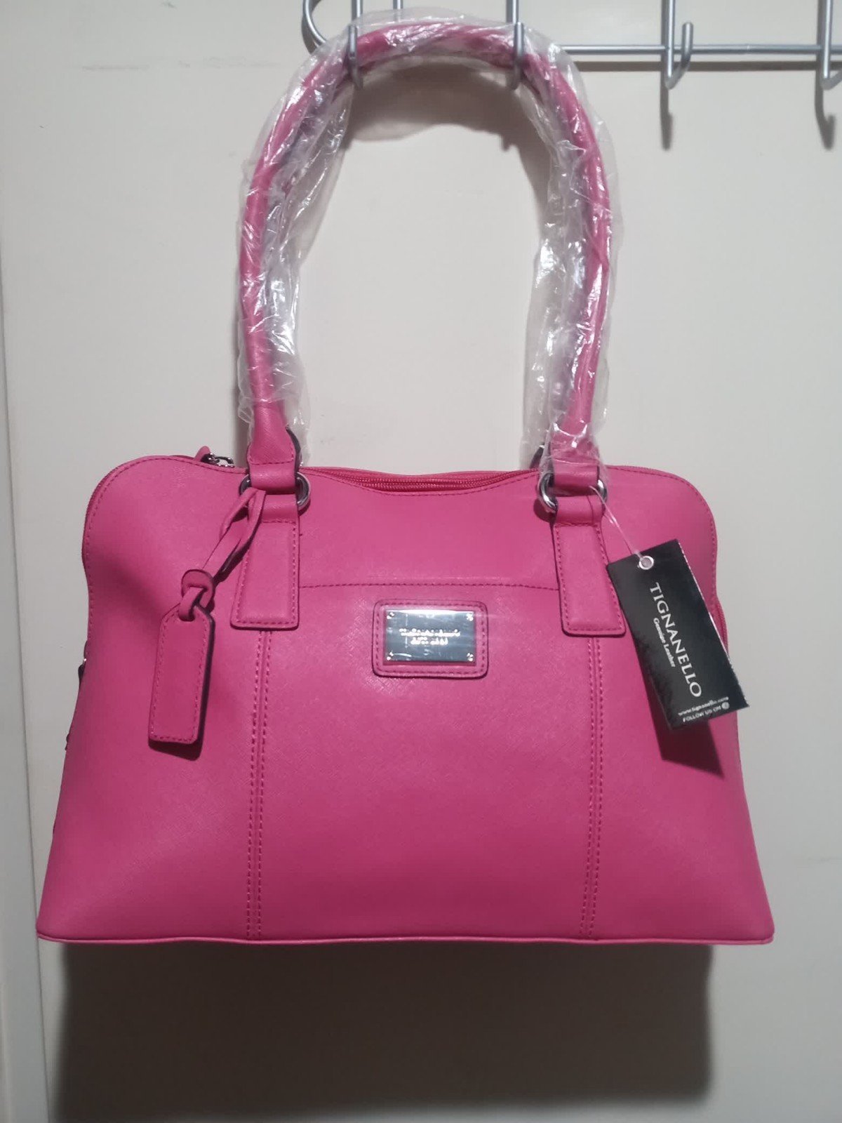 Tignanello Pink Leather Dome Satchel-Crossbody Handbag