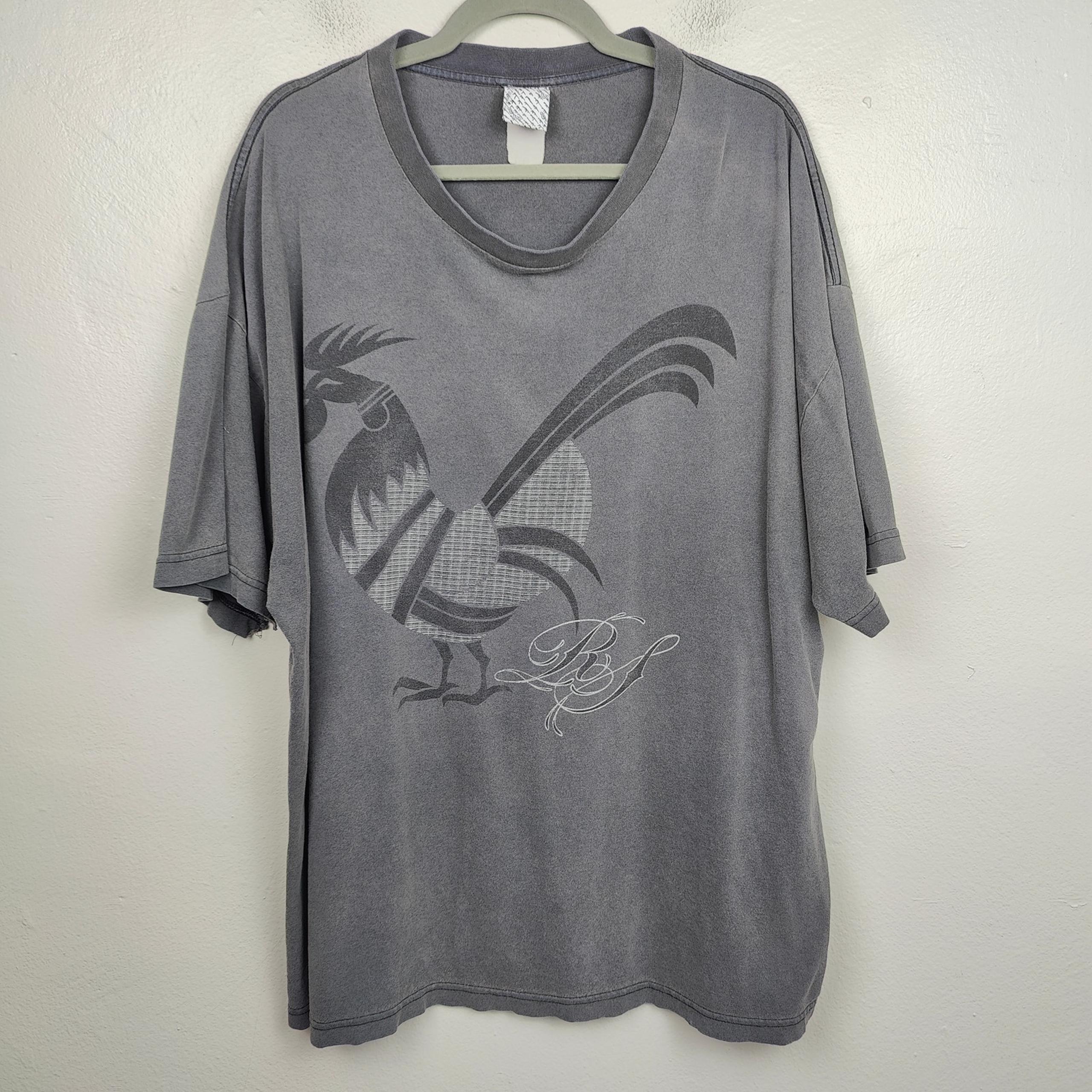 Vintage Y2K Rogue Status T-Shirt Mens XL Gray Rooster Graphic Tattoo Faded Vtg