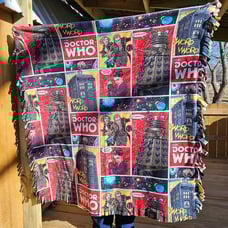 Comic Book 2-Sided Hand Made Fleece Blanket Cut Fringe Measures 63x60 Throw!