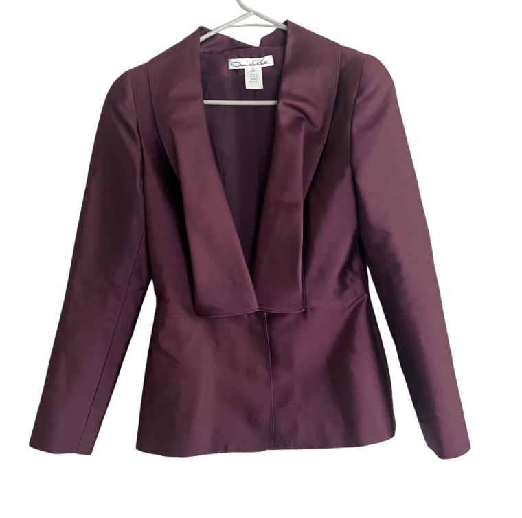 Oscar De La Renta Silk Wool Dark Plum Blazer Jacket Women's Size 4
