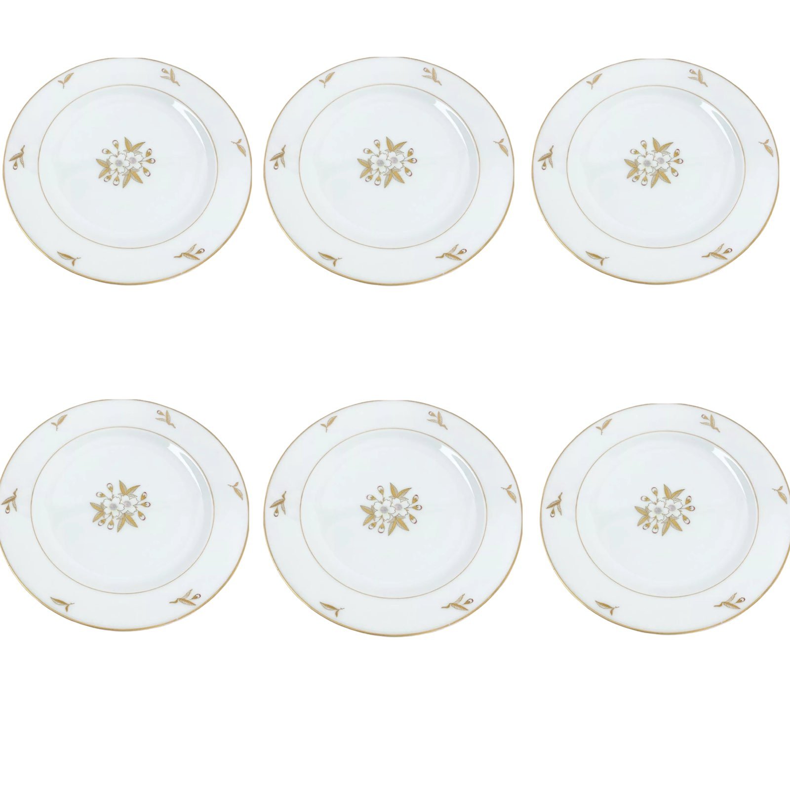Fukagawa Arita White Flower Gold Leaf 6 salad plates Japan Floral Hand Painted