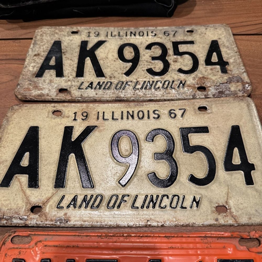 Matching Pair 1967 Illinois License Plates AK9354 And Rear Plate N5467 1952