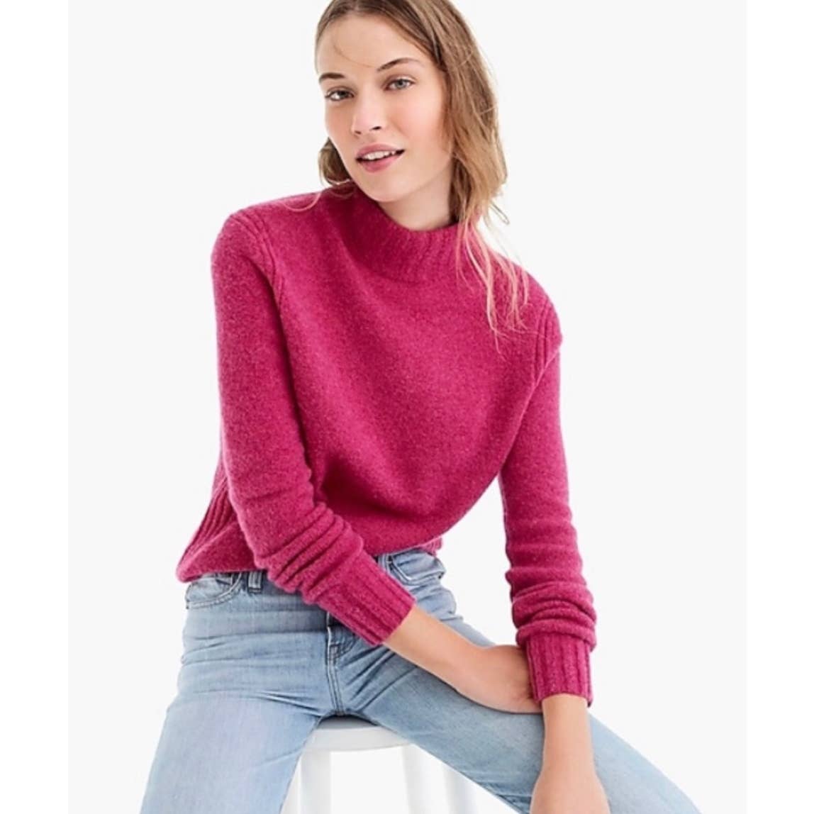 J. Crew Point Sur Mockneck Sweater in Supersoft Yarn Merino Wool Alpaca Pink