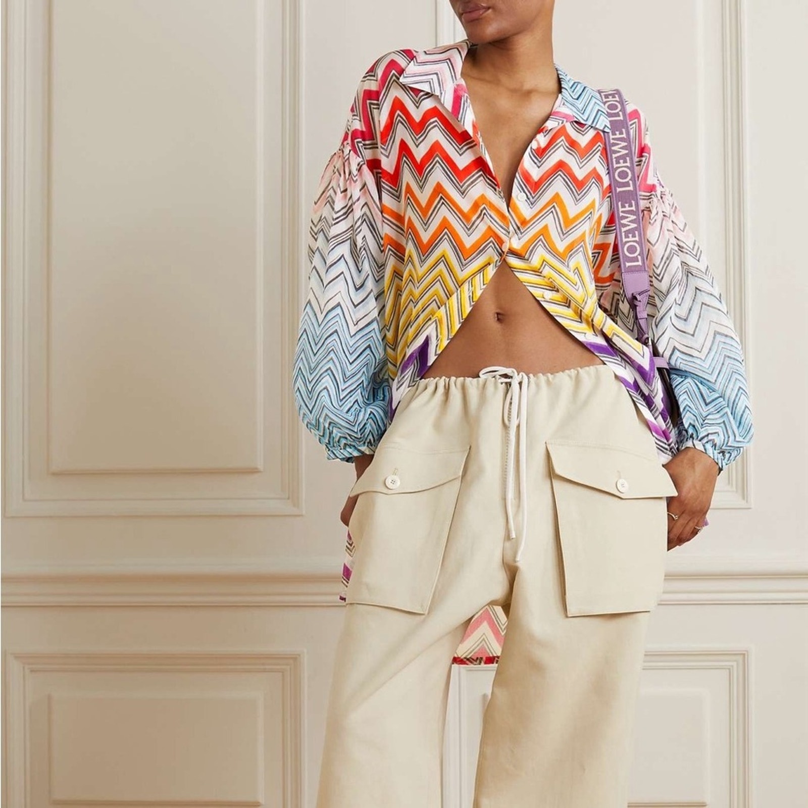 MISSONI oversized cotton silk blend zig zag beach cover up shirt dress