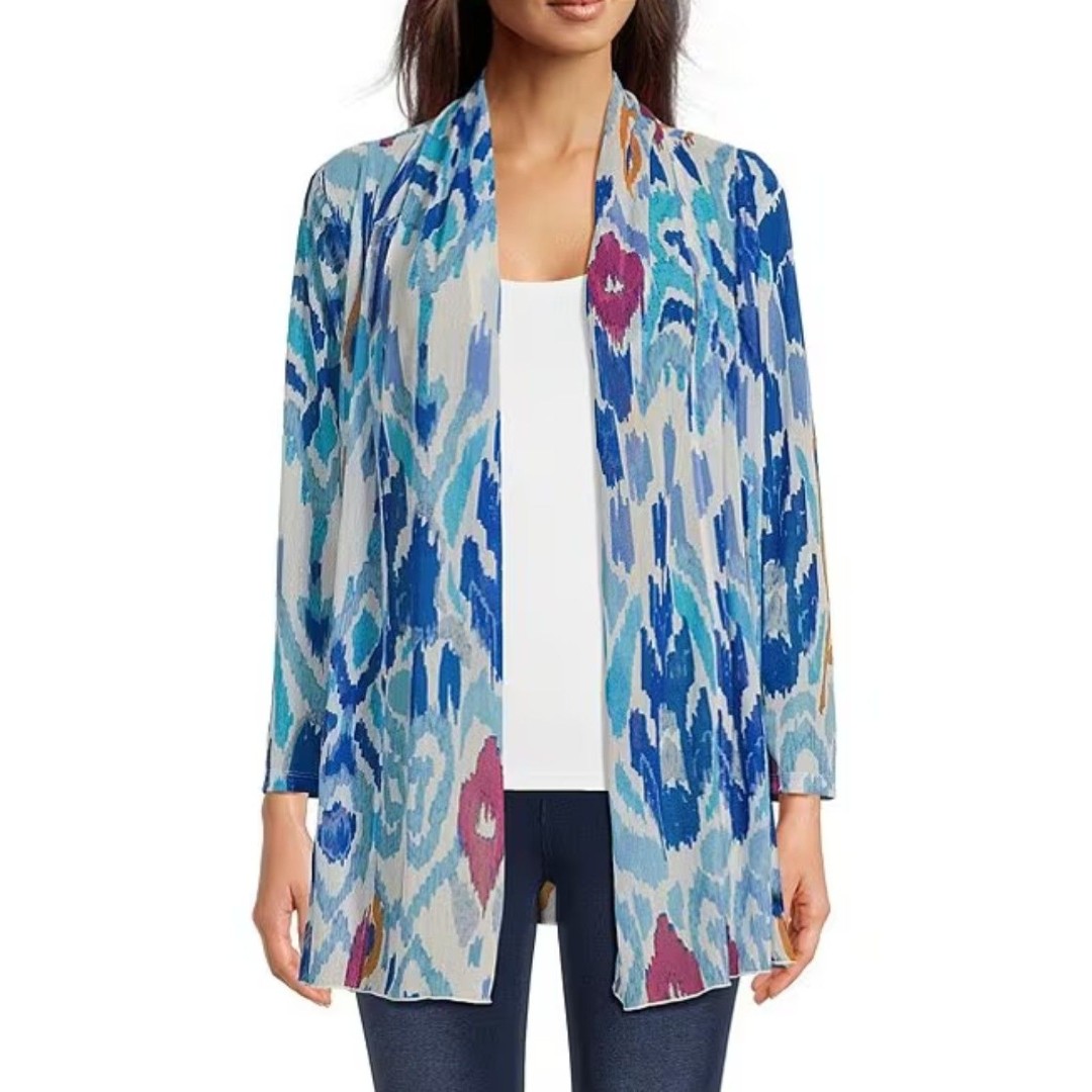 Calessa Abstract Print Shawl Neckline Wrist Length Sleeve Cardigan- XLarge
