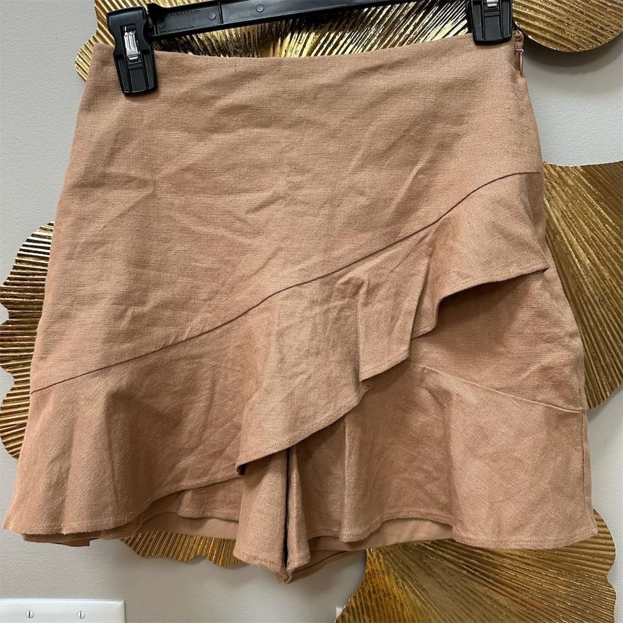 New Express Women's Beige Ruffled Wrap Skort Skirt Linen Standard Casual Summer