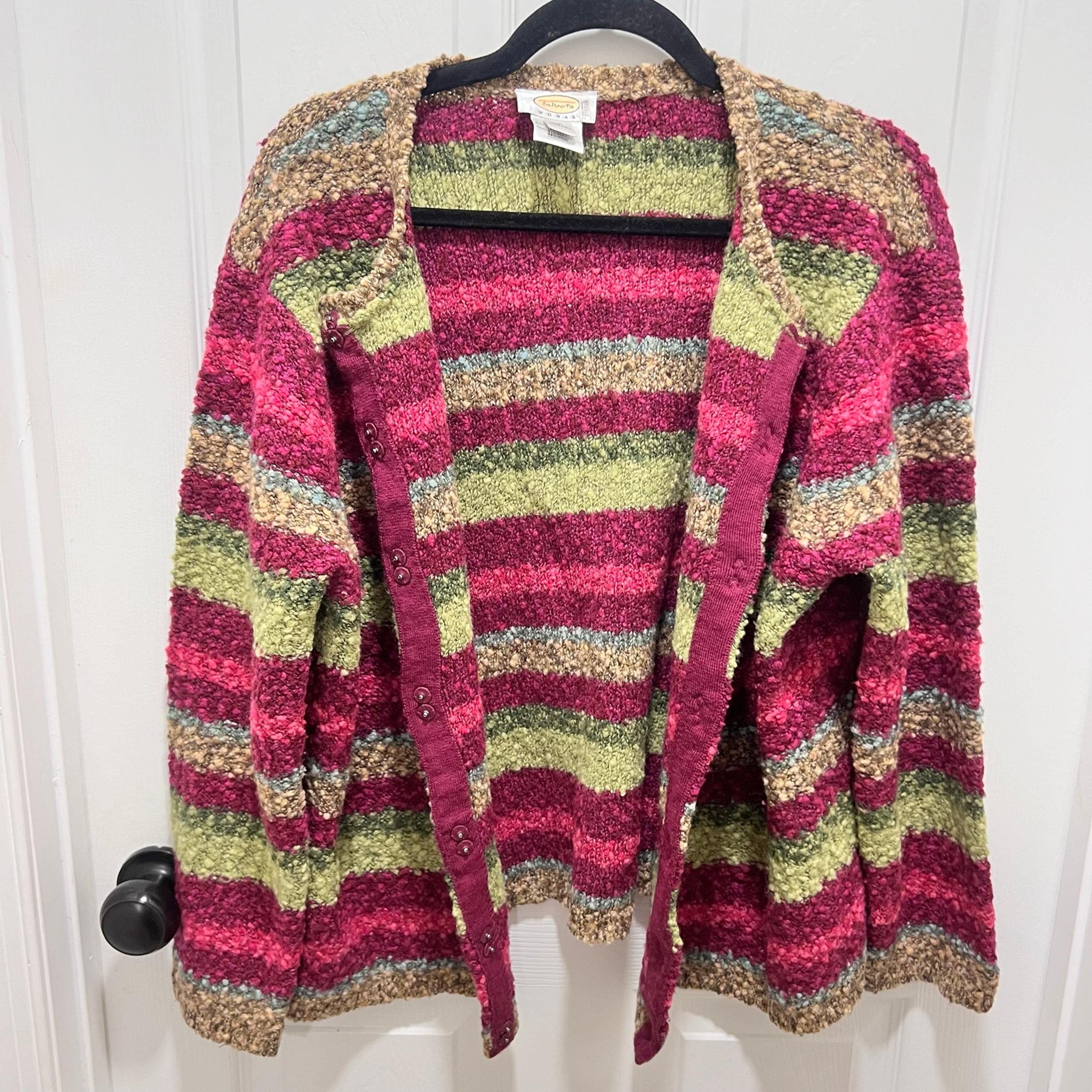 Talbots Women’s Colorful Wool Blend Cardigan Sweater Shirt Top size 1 1X